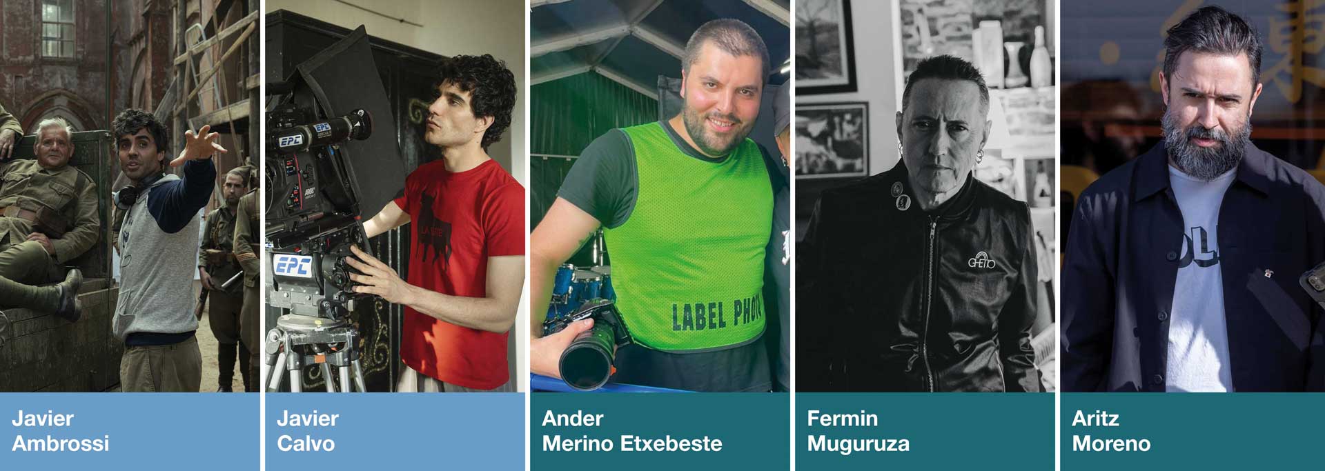 A collage of five individuals, each engaged in creative activities, with names displayed below their images.